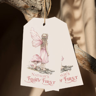 Étiquettes-cadeau Fée rose pâle première fête d'anniversaire Personn