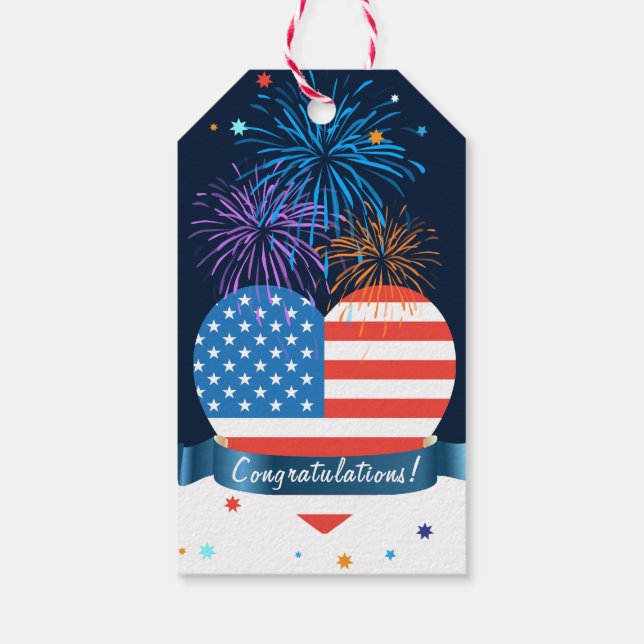 Étiquettes-cadeau Félicitation ! Drapeau américain 4 juillet (Dos)