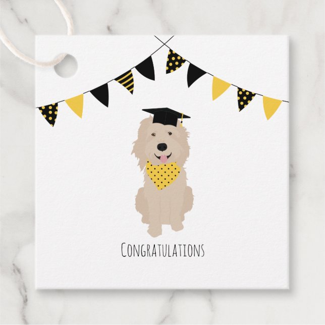 Étiquettes Cadeau Félicitations Casquette de graduation Doodle Dog (Devant)