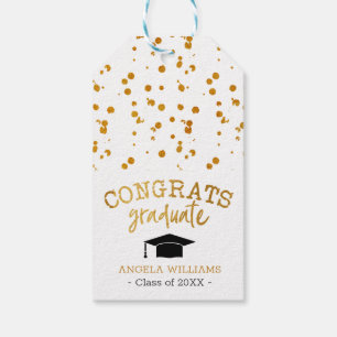 Étiquettes-cadeau Félicitations Diplômé d'or et blanc