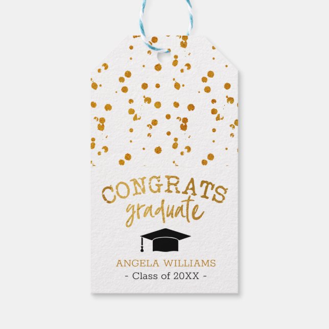 Étiquettes-cadeau Félicitations Diplômé d'or et blanc (Dos)
