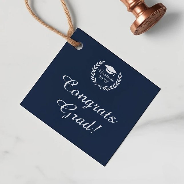 Étiquettes Cadeau Félicitations Grand Élégant Marine Bleu Personnali (Créateur téléchargé)