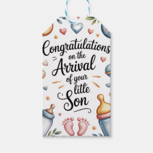 Étiquettes-cadeau Félicitations pour nouveau bébé garçon aquarelle