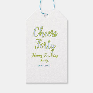 Étiquettes-cadeau félicitations quarante nom vert bleu pastel annive