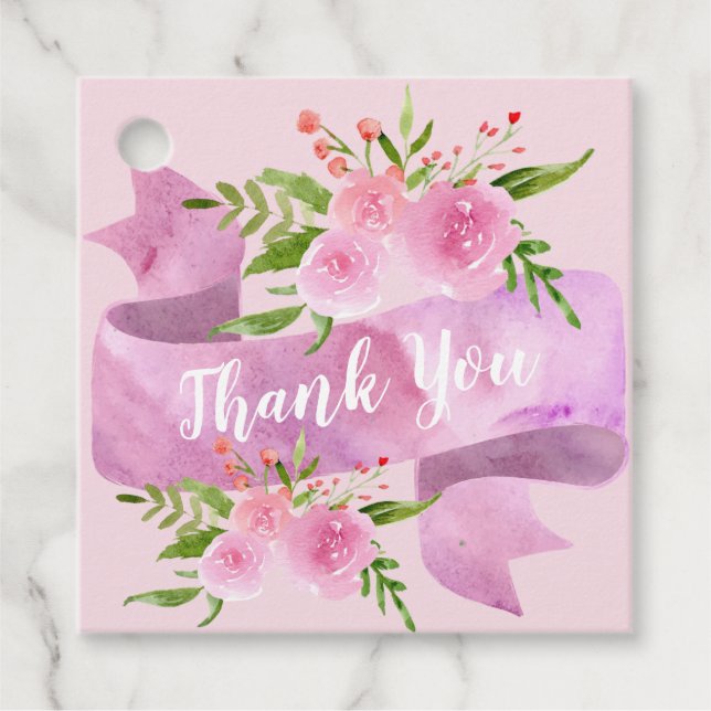 Étiquettes Cadeau Féminin Chic Floral Rose Merci Blush Rose (Devant)