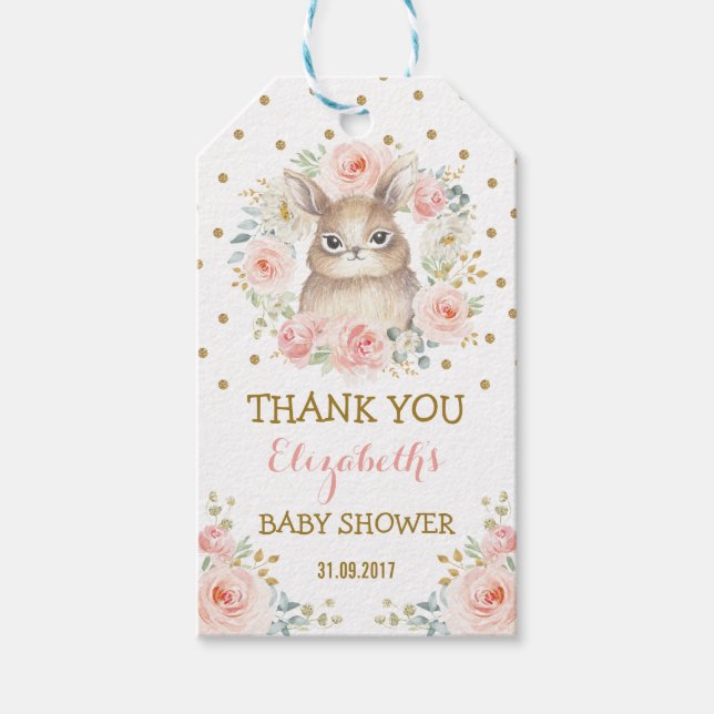 Étiquettes-cadeau Feminine Blush Gold Bunny Baby shower Favoris (Devant)