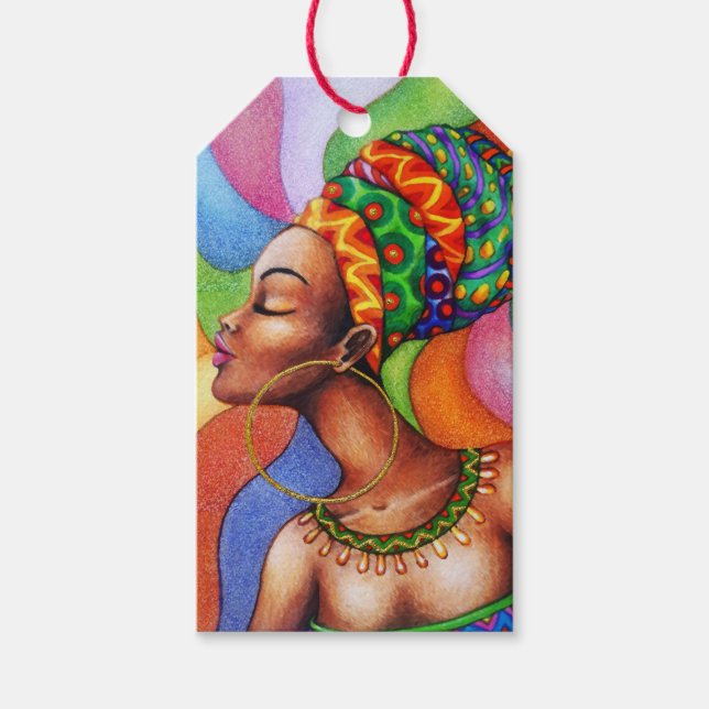 Étiquettes-cadeau Femme africaine avec cire tissu traditionnel (Devant)