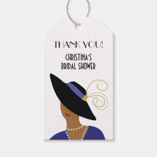 Étiquettes-cadeau Femme Art Déco des années 1930 avec chapeau noir p