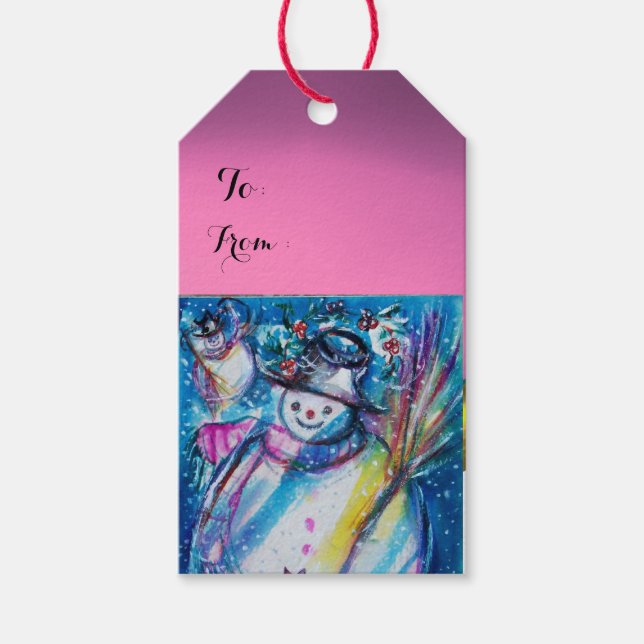 Étiquettes-cadeau FEMME DE NEIGE / NUIT DE NOËL, Rose (Devant)