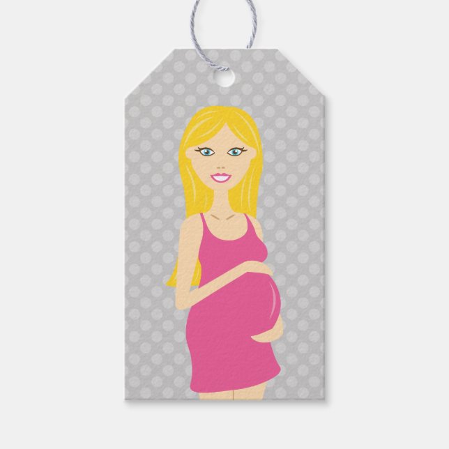 Étiquettes-cadeau Femme Enceinte Blonde En Robe Rose (Devant)