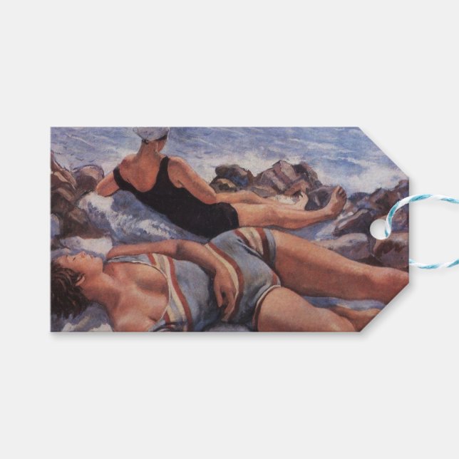 Étiquettes-cadeau Femmes bronzage sur la plage (par Serebriakova) (Devant (Horizontal))