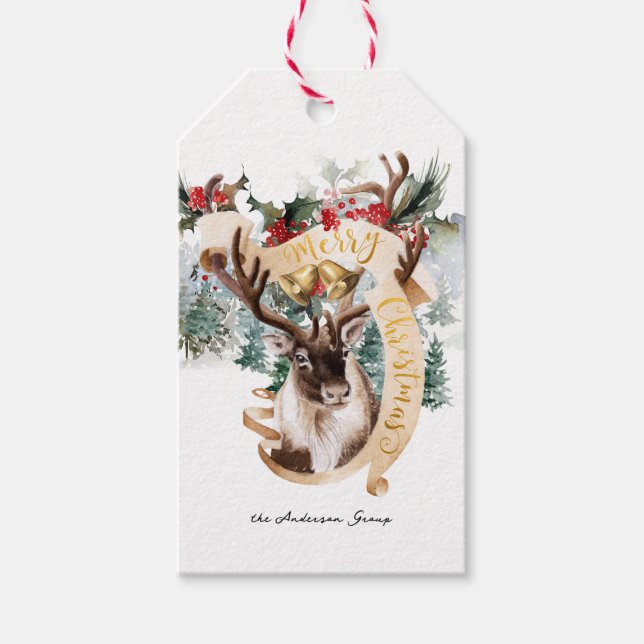 Étiquettes-cadeau Ferme de rennes et d'arbres | Joyeux Noël (Devant)