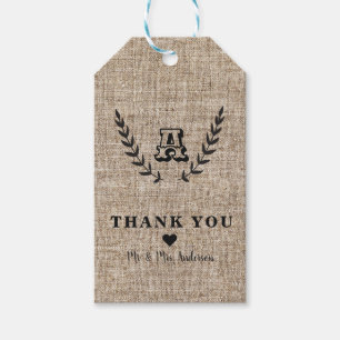 Étiquettes-cadeau Ferme Rustique Burlap & Noir Botanique Laurier