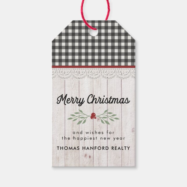 Étiquettes-cadeau Ferme Shiplap & Buffalo Check Christmas (Devant)