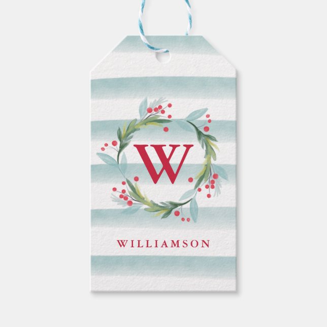 Étiquettes-cadeau Festif Aquarelle Folithe Folithe Gris Monogramme (Devant)