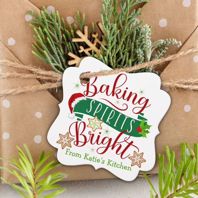 Étiquettes Cadeau Festif Baking Spirits Bright Custom Christmas (Festive Baking Spirits Bright Custom Christmas Favor Tags.  Just add your name and a special message)