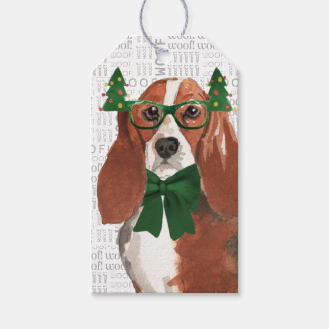 Étiquettes-cadeau Festif Basset Hound Fête Chien de Noël (Devant)