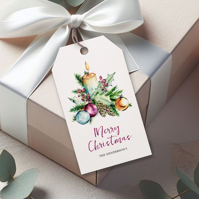 Étiquettes-cadeau Festif Bauble Aquarelle Joyeux Noël (Créateur téléchargé)