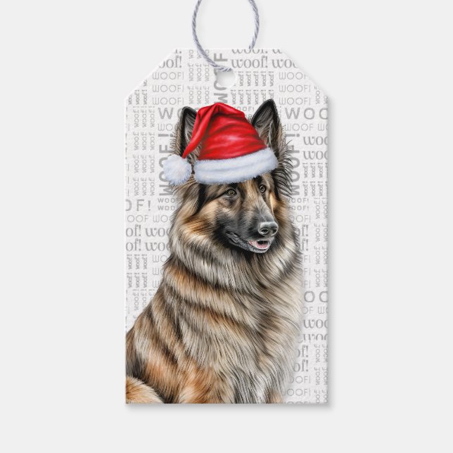 Étiquettes-cadeau Festif Belge Tervuren Fête Chien de Noël (Devant)