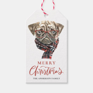 Étiquettes-cadeau Festif Carlin aquarelle Joyeux Noël