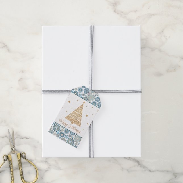 Étiquettes-cadeau Festif Chic Floral Mandala Flakes Motif (Avec de la ficelle)