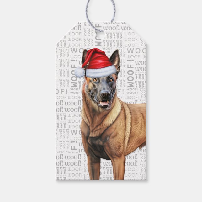 Étiquettes-cadeau Festif de Noël de Chien de Vacances Malinois (Devant)