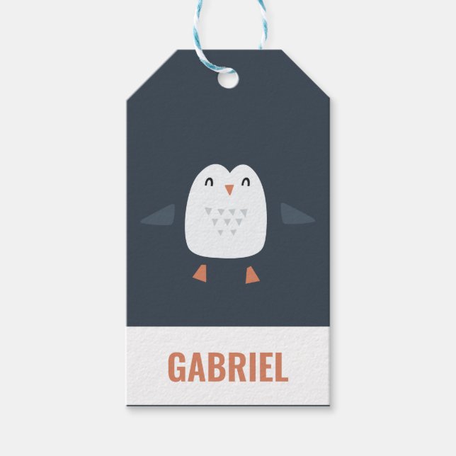 Étiquettes-cadeau festif drôle petit pingouin personnalisé enfants (Devant)