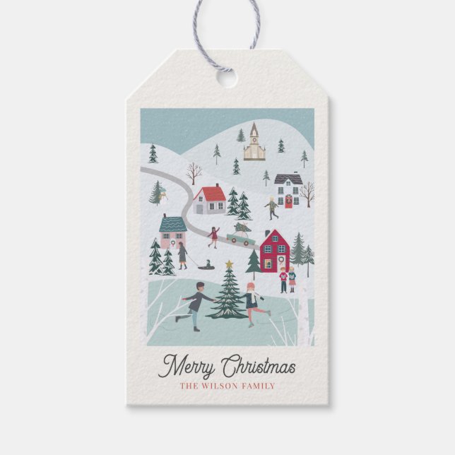 Étiquettes-cadeau Festif hiver Noël Ville/Village Vacances (Devant)