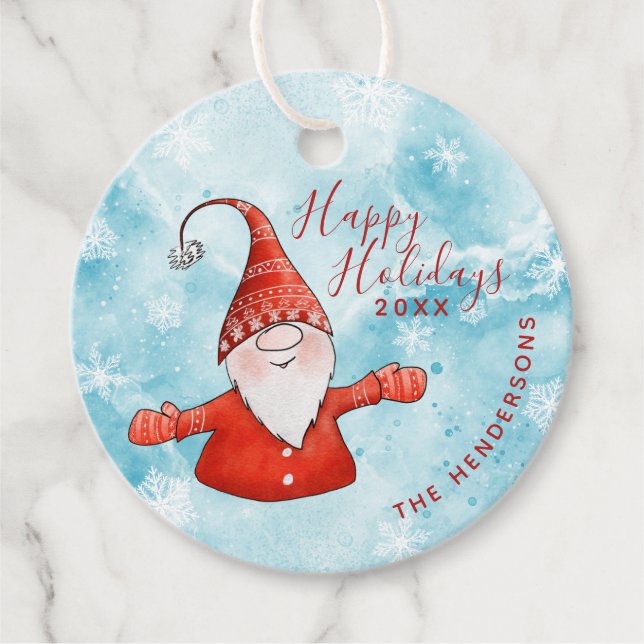 Étiquettes Cadeau Festif Noël mignon Gnome Custom Joyeux Vacances (Devant)