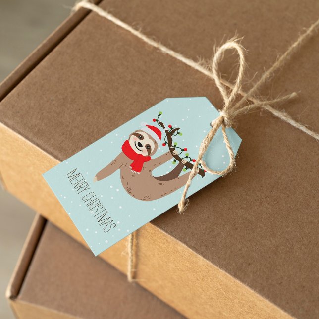 Étiquettes-cadeau Festif Noël Sloth Personnalisé (Créateur téléchargé)