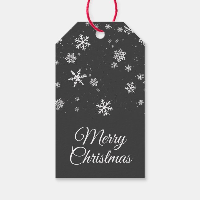 Étiquettes-cadeau Festif Snowflakes Message Gray Noël (Devant)