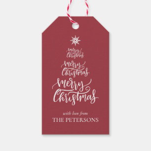 Étiquettes-cadeau Festif Vintage Rouge Blanc Joyeux Noël Nom