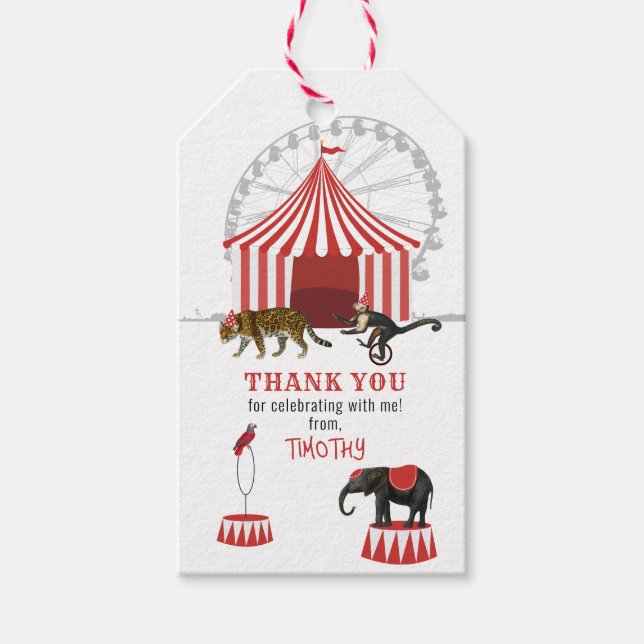 Étiquettes-cadeau Festival du Carnaval de cirque Thème Grand Top Ann (Devant)