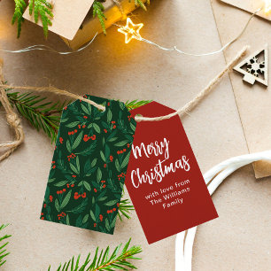 Étiquettes-cadeau Festivale Red Holly Berry Custom Christmas