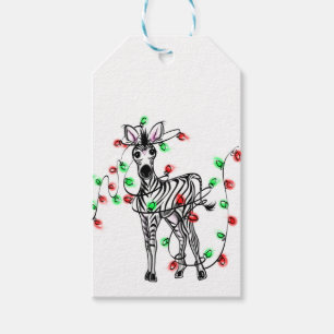 Étiquettes-cadeau Festive Holiday Zebra, lumières scintillantes