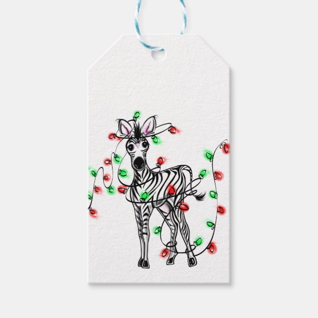 Étiquettes-cadeau Festive Holiday Zebra, lumières scintillantes (Devant)