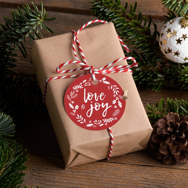 Étiquettes Cadeau Festive Love & Joy Happy Holidays Personnalisé (Festive Love & Joy Happy Holidays Personalized Favor Tags)