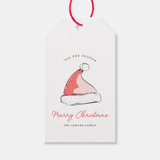 Étiquettes-cadeau Festive moderne Santas Casquette Joyeux Noël (Devant)