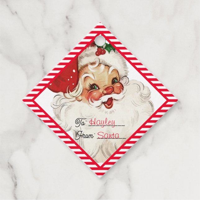 Étiquettes Cadeau Festive Rouge De Bande De Père Noël Cadeau (Devant)