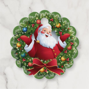 Étiquettes Cadeau Festive Santa Claus Noël Wreath Favoriser Tags