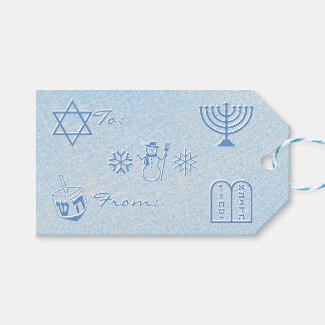 Étiquettes-cadeau Festive Sparkle HANOUKKA (Devant (Horizontal))