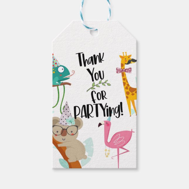 Étiquettes-cadeau Fête Animaux, Anniversaire de enfant, Fête Animale (Devant)
