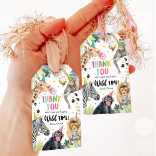 Étiquettes-cadeau Fête Animaux Safari Fille Merci rose Temps sauvage