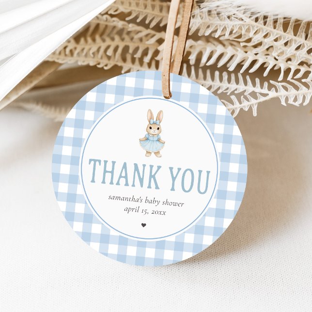 Étiquettes Cadeau Fête bébé Somebunny (Gingham Little Bunny Baby Shower Favor Tags)