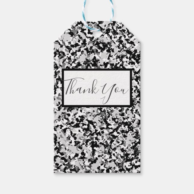 Étiquettes-cadeau Fête Camouflage noir gris blanc arctique (Devant)
