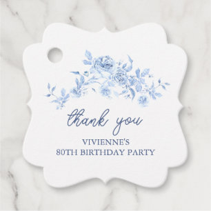 Étiquettes Cadeau Fête d'anniversaire 80 ans Dusty Blue Rose Floral