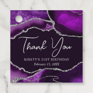 Étiquettes Cadeau Fête d'anniversaire à l'agate pailletée violette e
