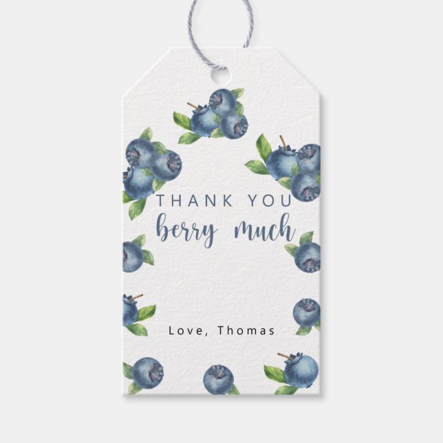 Étiquettes-cadeau Fête d'anniversaire Blueberry merci beaucoup baies (Devant)