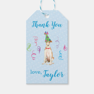 Étiquettes-cadeau Fête d'anniversaire Borzoi Merci