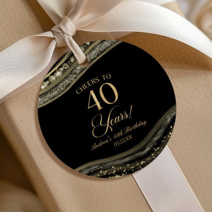 Étiquettes Cadeau Fête d'anniversaire de 40 ans en Agate Noir Or Élé